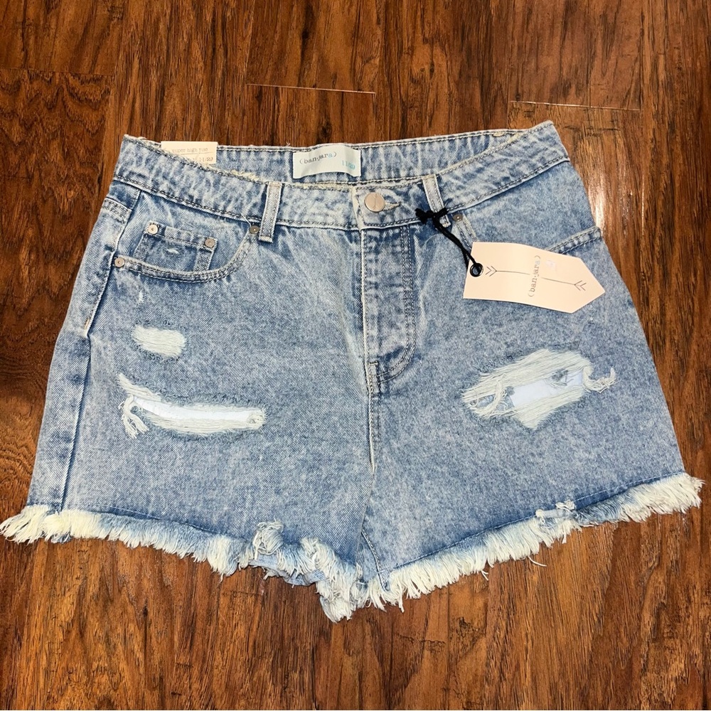 NWT Banjanan Blue Jean Shorts with Distressed Raw Hem